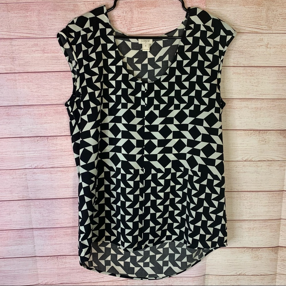 J.Crew Black White Printed Blouse Size 8